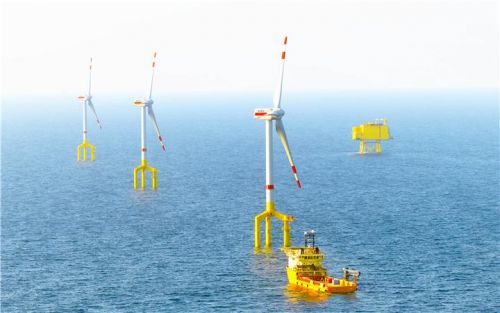 Вид BARD Offshore 1 (cправа платформа HVDC конвертора)